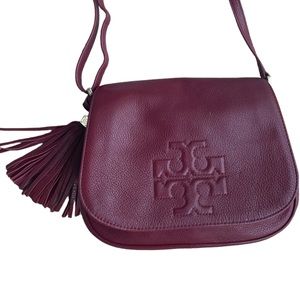 Tory Burch Thea Crossbody Tote Purse Burgundy Cabernet Maroon